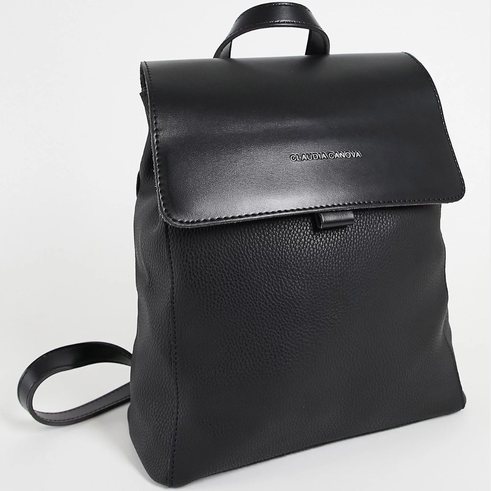 New with Tag. Claudia Canova flap-over backpack in black.